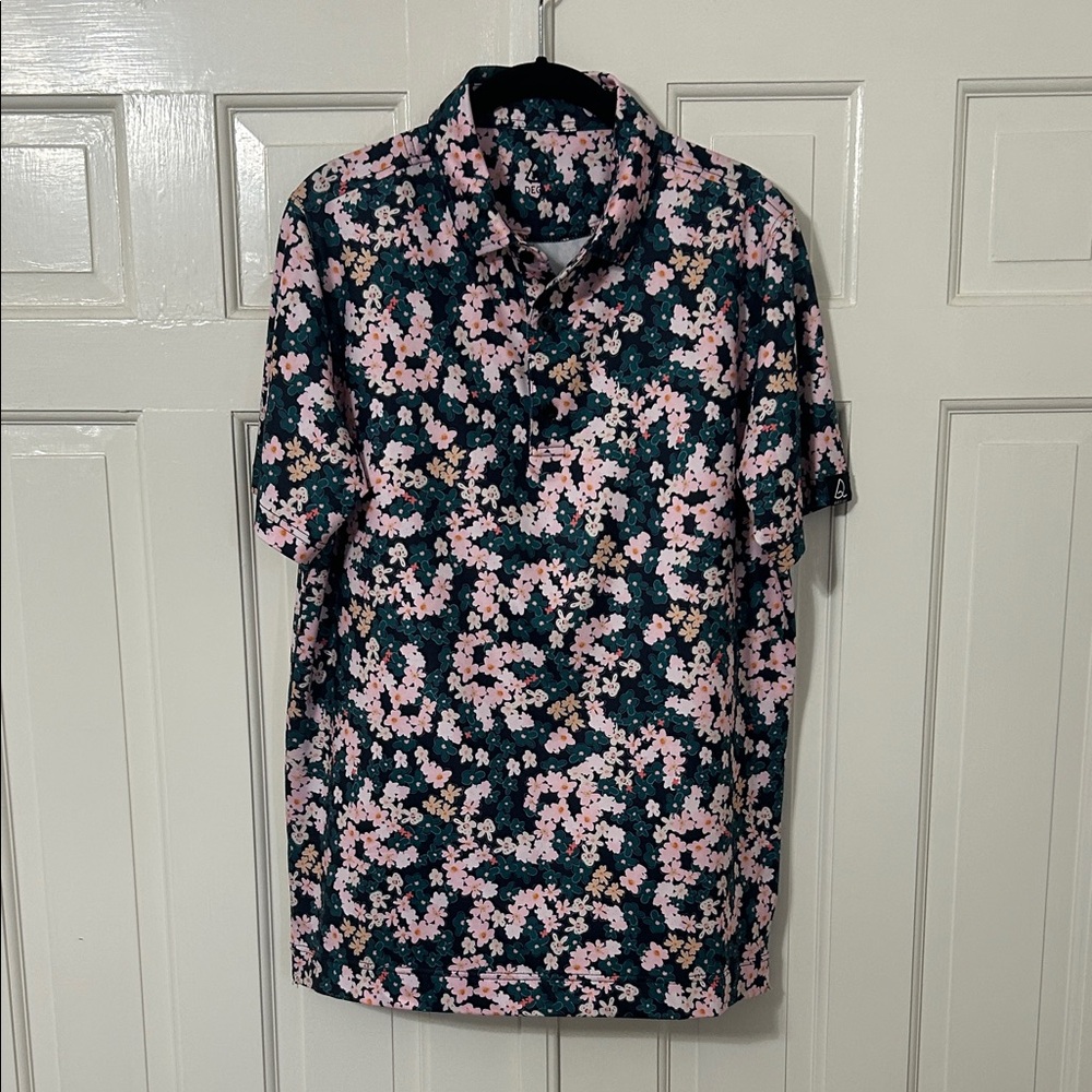 Floral Men's Golf Shirt - Pink and Navy